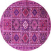 Round Machine Washable Persian Pink Traditional Rug, wshtr3207pnk