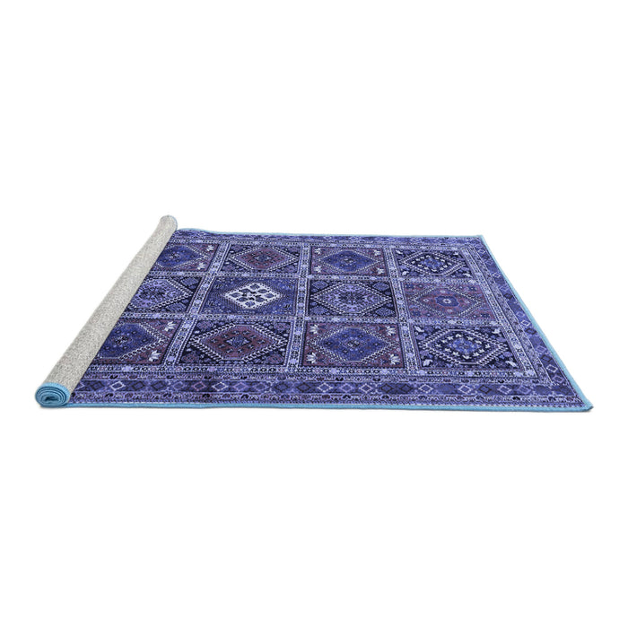Sideview of Machine Washable Persian Blue Traditional Rug, wshtr3207blu