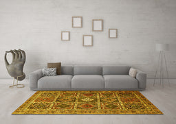 Machine Washable Persian Yellow Traditional Rug in a Living Room, wshtr3207yw