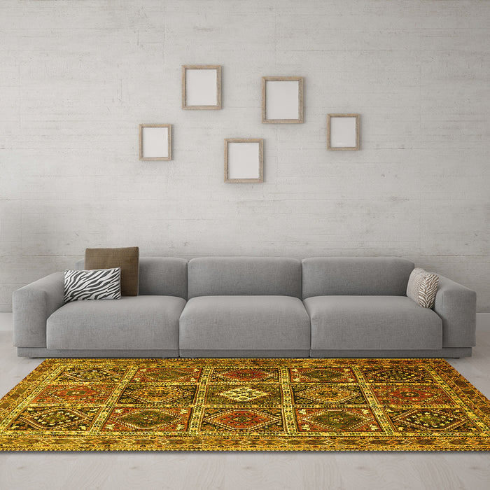 Machine Washable Persian Yellow Traditional Rug in a Living Room, wshtr3207yw