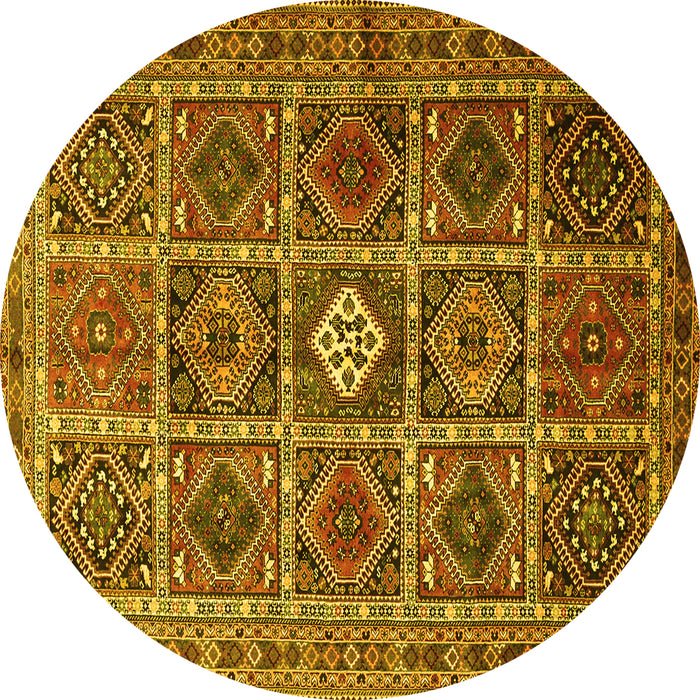 Round Machine Washable Persian Yellow Traditional Rug, wshtr3207yw