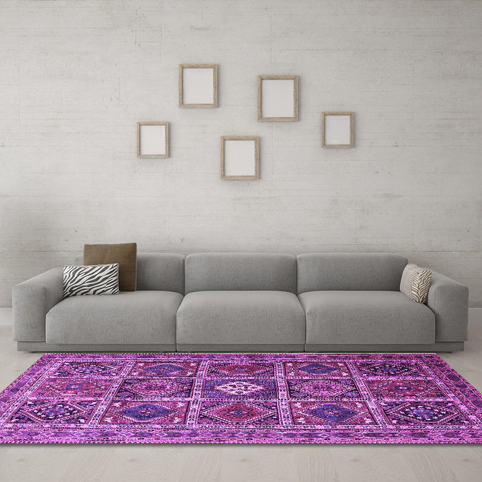 Machine Washable Persian Purple Traditional Area Rugs in a Living Room, wshtr3207pur