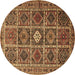 Round Persian Brown Traditional Rug, tr3207brn