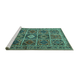 Sideview of Machine Washable Persian Turquoise Traditional Area Rugs, wshtr3207turq