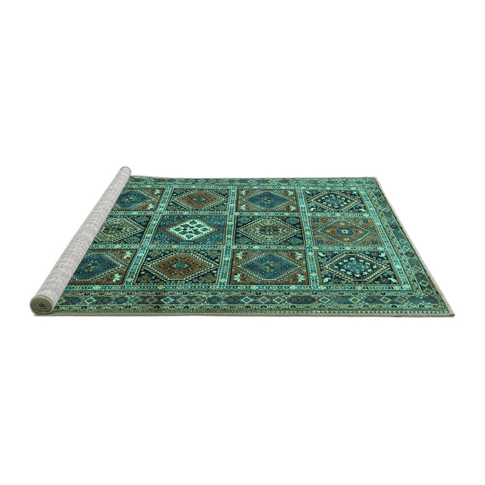 Sideview of Machine Washable Persian Turquoise Traditional Area Rugs, wshtr3207turq