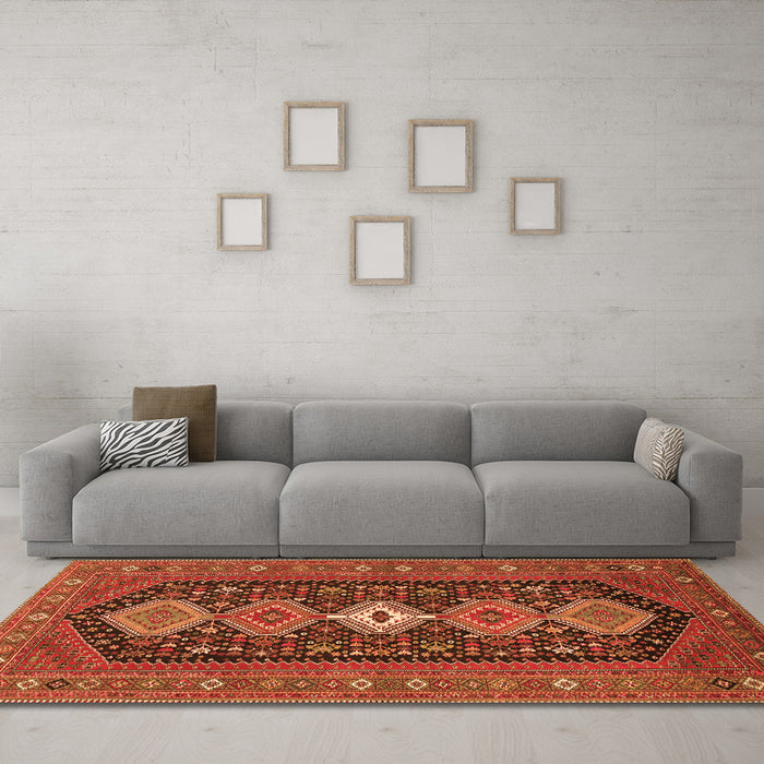 Machine Washable Persian Orange Traditional Area Rugs in a Living Room, wshtr3208org