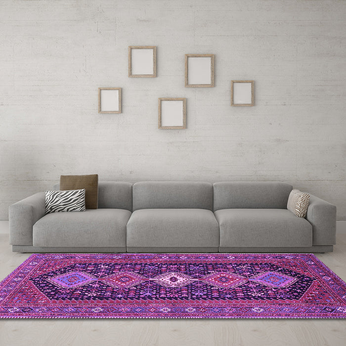 Machine Washable Persian Purple Traditional Area Rugs in a Living Room, wshtr3208pur