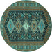 Round Persian Turquoise Traditional Rug, tr3208turq