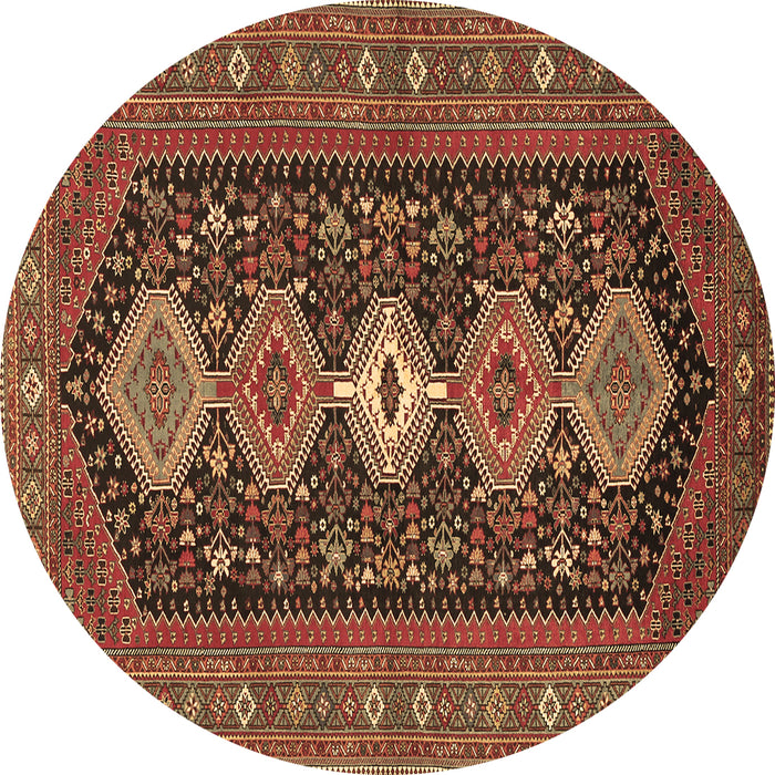 Round Machine Washable Persian Brown Traditional Rug, wshtr3208brn