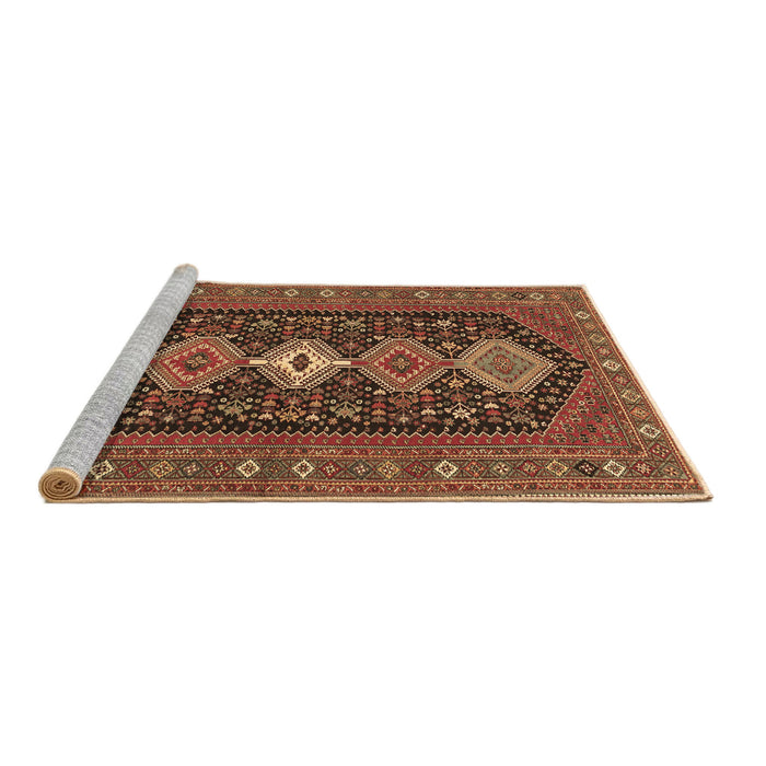 Sideview of Machine Washable Persian Brown Traditional Rug, wshtr3208brn