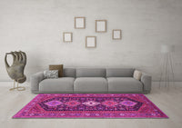 Machine Washable Persian Pink Traditional Rug, wshtr3208pnk