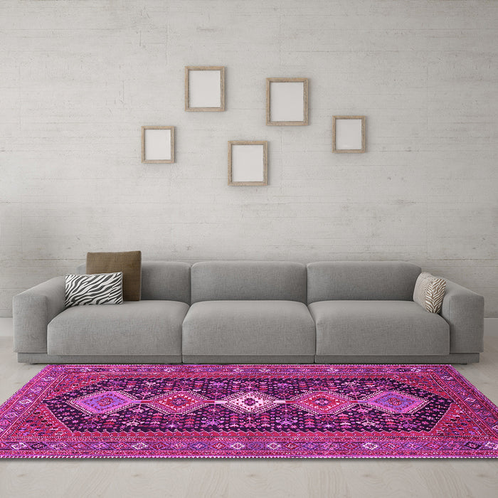 Machine Washable Persian Pink Traditional Rug in a Living Room, wshtr3208pnk