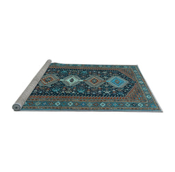 Sideview of Machine Washable Persian Light Blue Traditional Rug, wshtr3208lblu