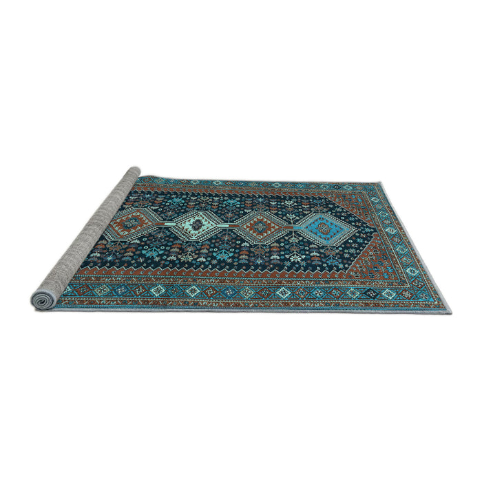 Sideview of Machine Washable Persian Light Blue Traditional Rug, wshtr3208lblu