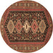 Round Persian Brown Traditional Rug, tr3208brn