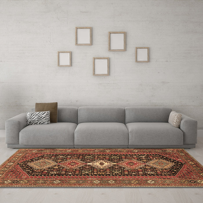 Machine Washable Persian Brown Traditional Rug in a Living Room,, wshtr3208brn