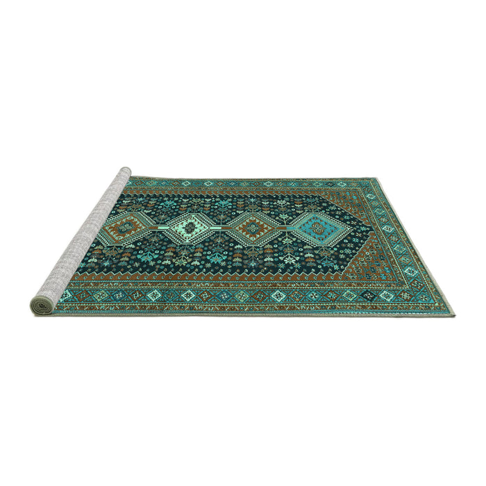 Sideview of Machine Washable Persian Turquoise Traditional Area Rugs, wshtr3208turq