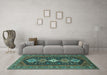 Machine Washable Persian Turquoise Traditional Area Rugs in a Living Room,, wshtr3208turq