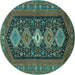 Round Machine Washable Persian Turquoise Traditional Area Rugs, wshtr3208turq