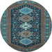 Round Machine Washable Persian Light Blue Traditional Rug, wshtr3208lblu