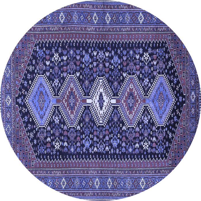 Round Machine Washable Persian Blue Traditional Rug, wshtr3208blu