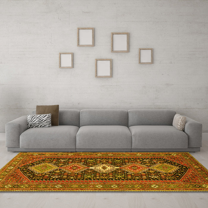 Machine Washable Persian Yellow Traditional Rug in a Living Room, wshtr3208yw