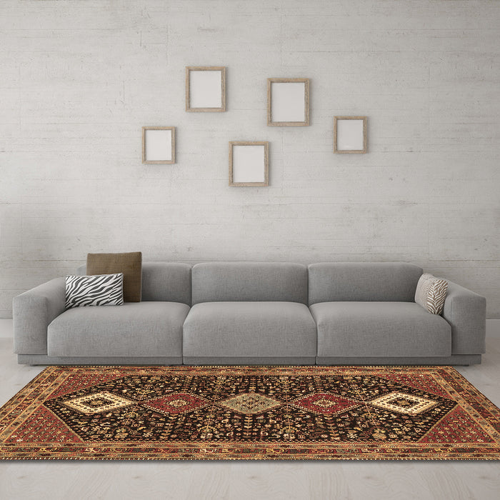 Machine Washable Persian Brown Traditional Rug in a Living Room,, wshtr3209brn