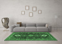 Machine Washable Persian Emerald Green Traditional Rug, wshtr3209emgrn