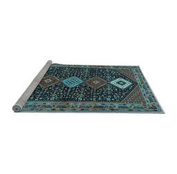 Sideview of Machine Washable Persian Light Blue Traditional Rug, wshtr3209lblu