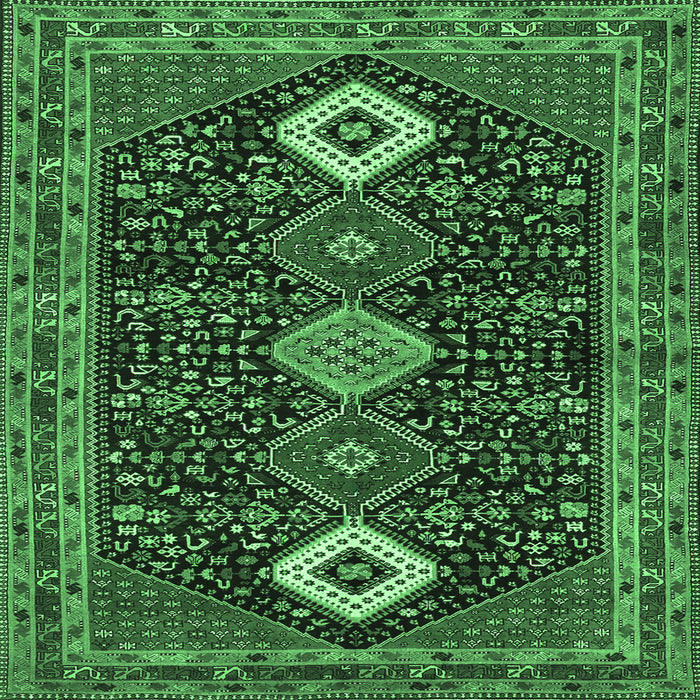 Square Machine Washable Persian Emerald Green Traditional Area Rugs, wshtr3209emgrn