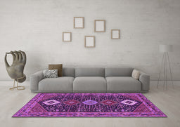 Machine Washable Persian Purple Traditional Area Rugs in a Living Room, wshtr3209pur