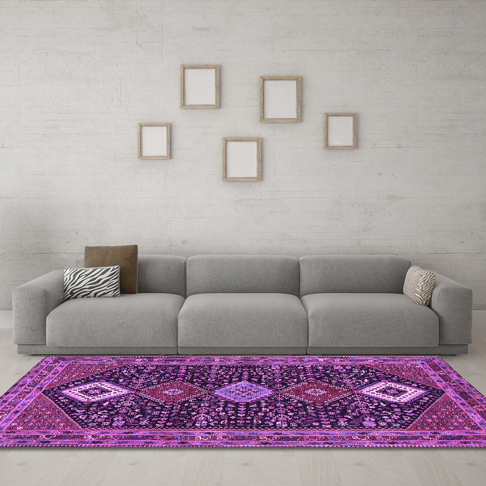 Machine Washable Persian Purple Traditional Area Rugs in a Living Room, wshtr3209pur