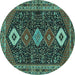 Round Machine Washable Persian Turquoise Traditional Area Rugs, wshtr3209turq