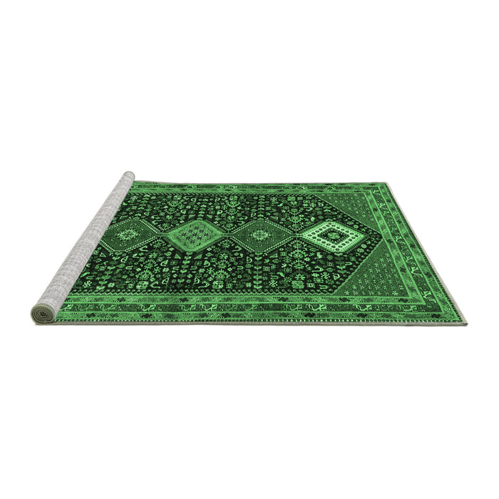 Sideview of Machine Washable Persian Emerald Green Traditional Area Rugs, wshtr3209emgrn