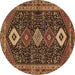 Round Persian Brown Traditional Rug, tr3209brn