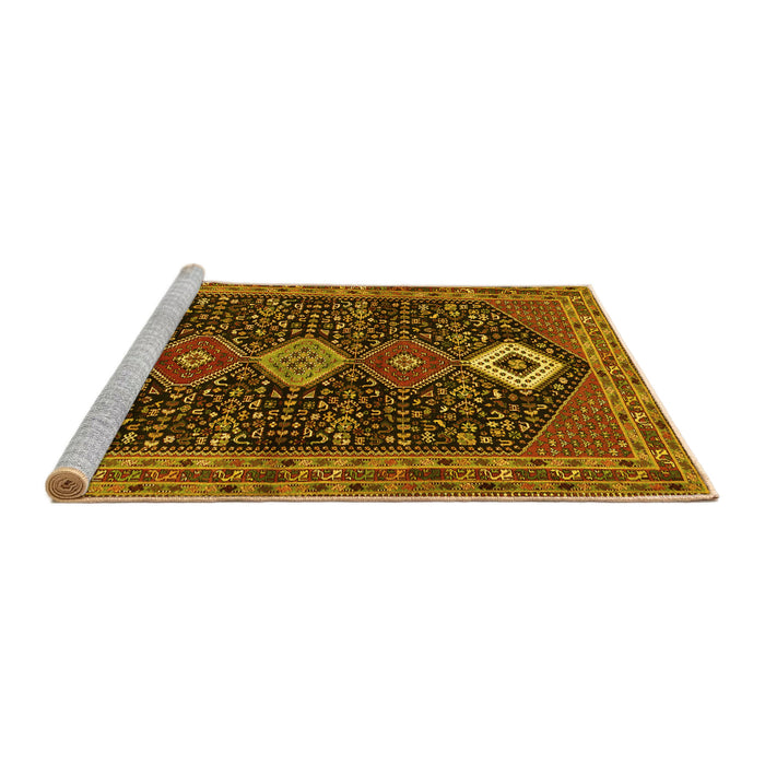 Sideview of Machine Washable Persian Yellow Traditional Rug, wshtr3209yw