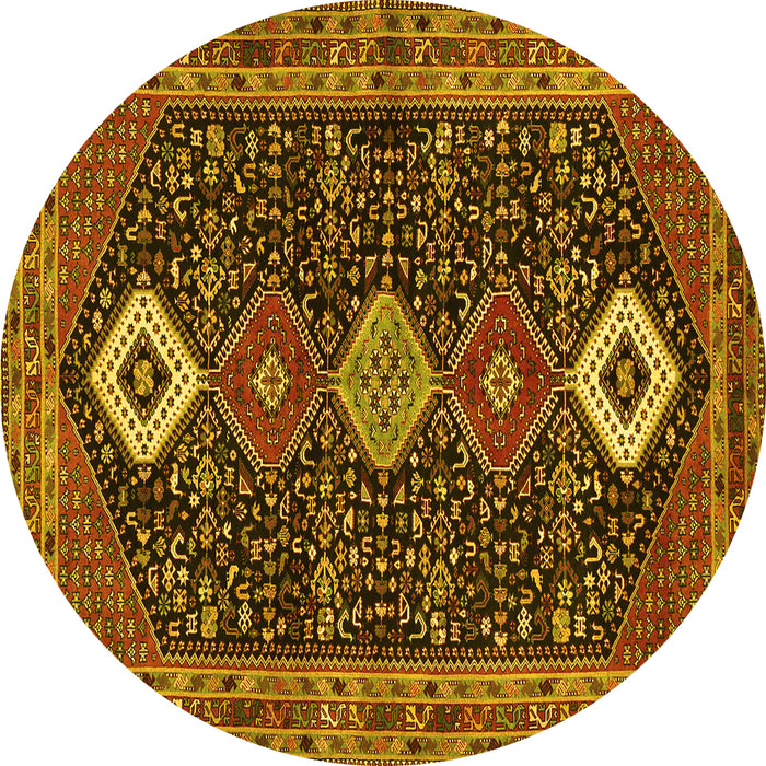 Round Persian Yellow Traditional Rug, tr3209yw