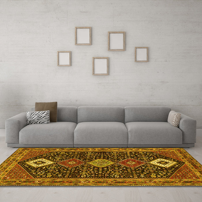 Machine Washable Persian Yellow Traditional Rug in a Living Room, wshtr3209yw