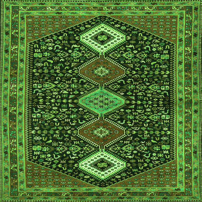 Round Machine Washable Persian Green Traditional Area Rugs, wshtr3209grn