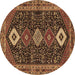 Round Machine Washable Persian Brown Traditional Rug, wshtr3209brn