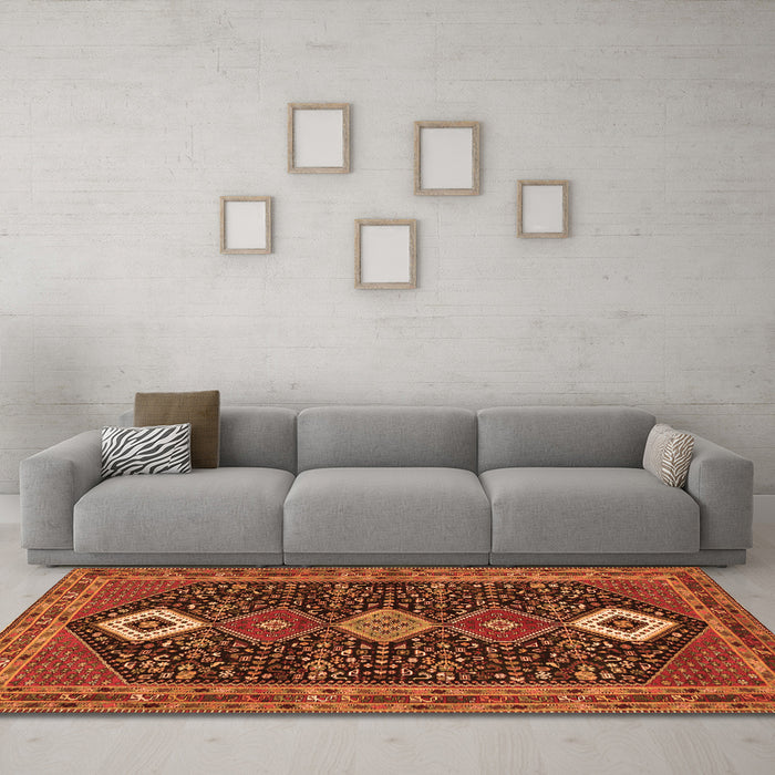 Machine Washable Persian Orange Traditional Area Rugs in a Living Room, wshtr3209org