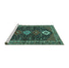 Sideview of Machine Washable Persian Turquoise Traditional Area Rugs, wshtr3209turq