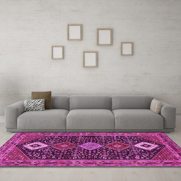 Machine Washable Persian Pink Traditional Rug in a Living Room, wshtr3209pnk