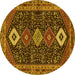 Round Machine Washable Persian Yellow Traditional Rug, wshtr3209yw