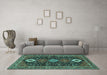 Machine Washable Persian Turquoise Traditional Area Rugs in a Living Room,, wshtr3209turq