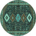 Round Persian Turquoise Traditional Rug, tr3209turq