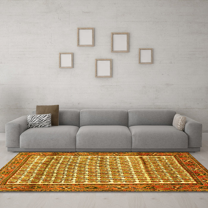 Machine Washable Persian Yellow Traditional Rug in a Living Room, wshtr320yw