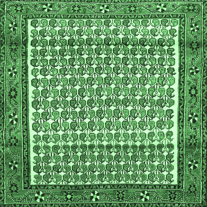 Square Machine Washable Persian Emerald Green Traditional Area Rugs, wshtr320emgrn