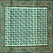 Square Machine Washable Persian Turquoise Traditional Area Rugs, wshtr320turq