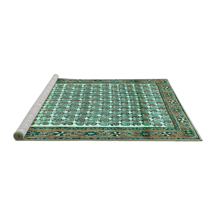 Sideview of Machine Washable Persian Turquoise Traditional Area Rugs, wshtr320turq